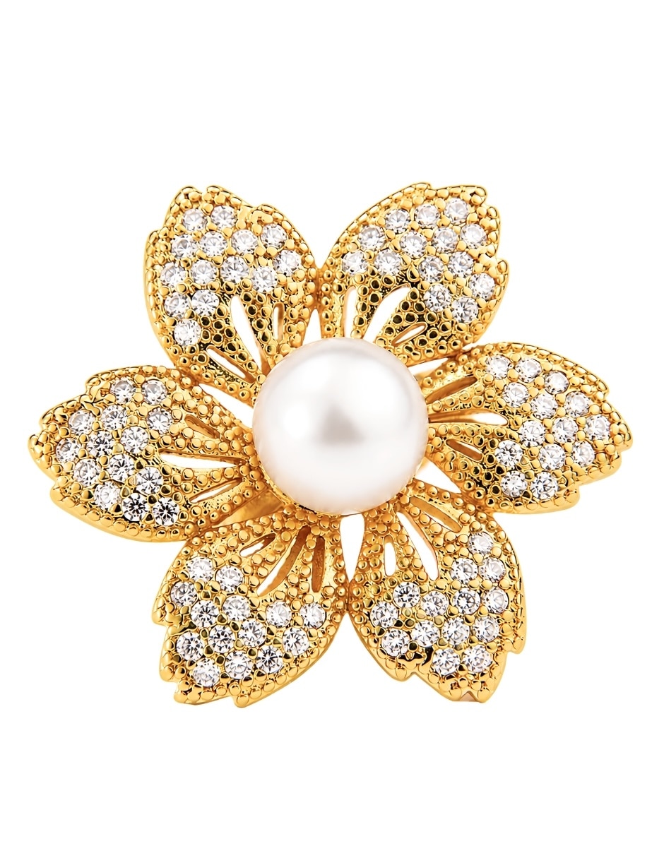 Anillo de flor Yoiko zirconia baño de oro 18k