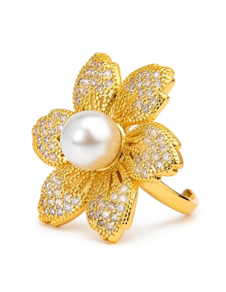 Anillo de flor Yoiko zirconia baño de oro 18k