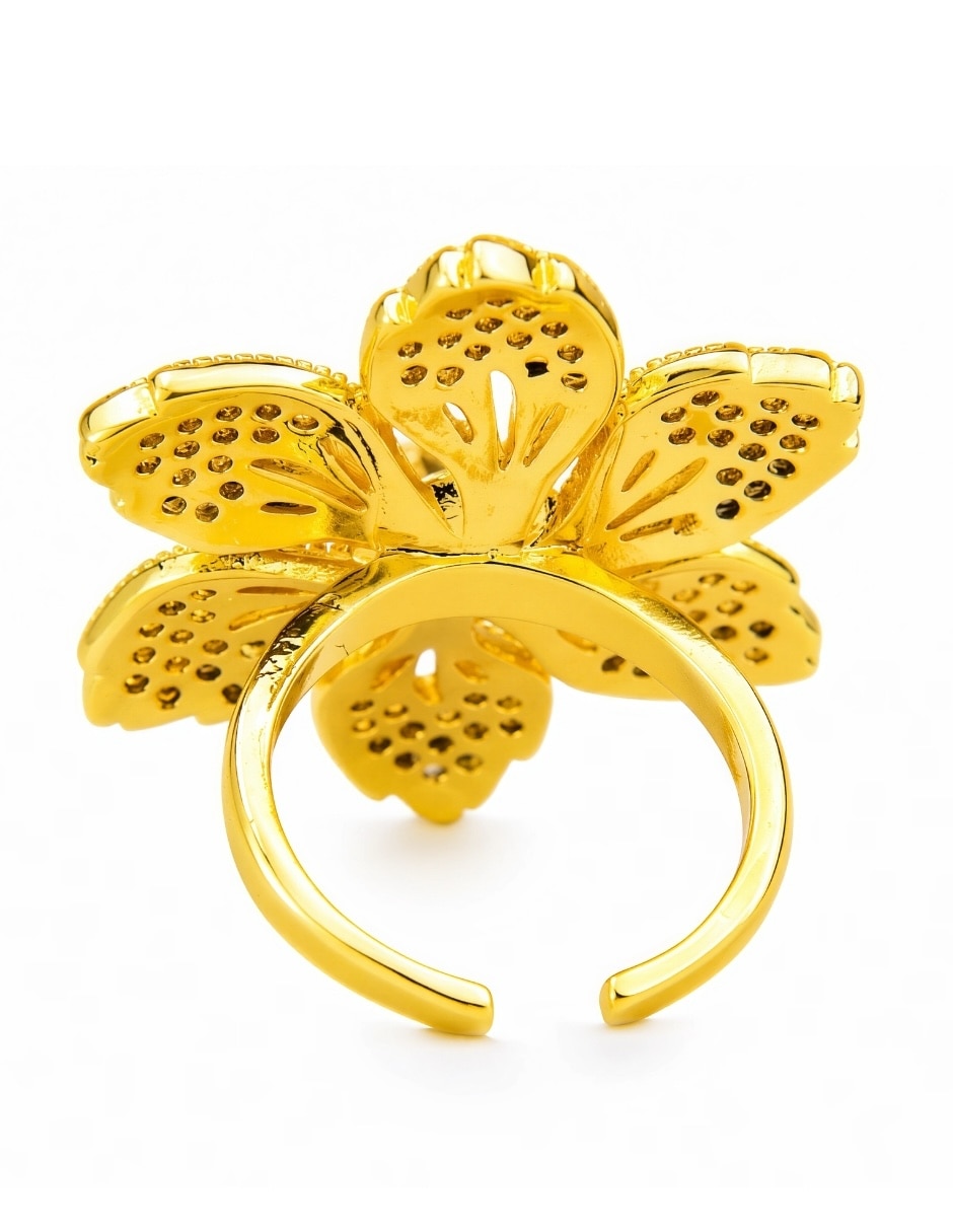 Anillo de flor Yoiko zirconia baño de oro 18k