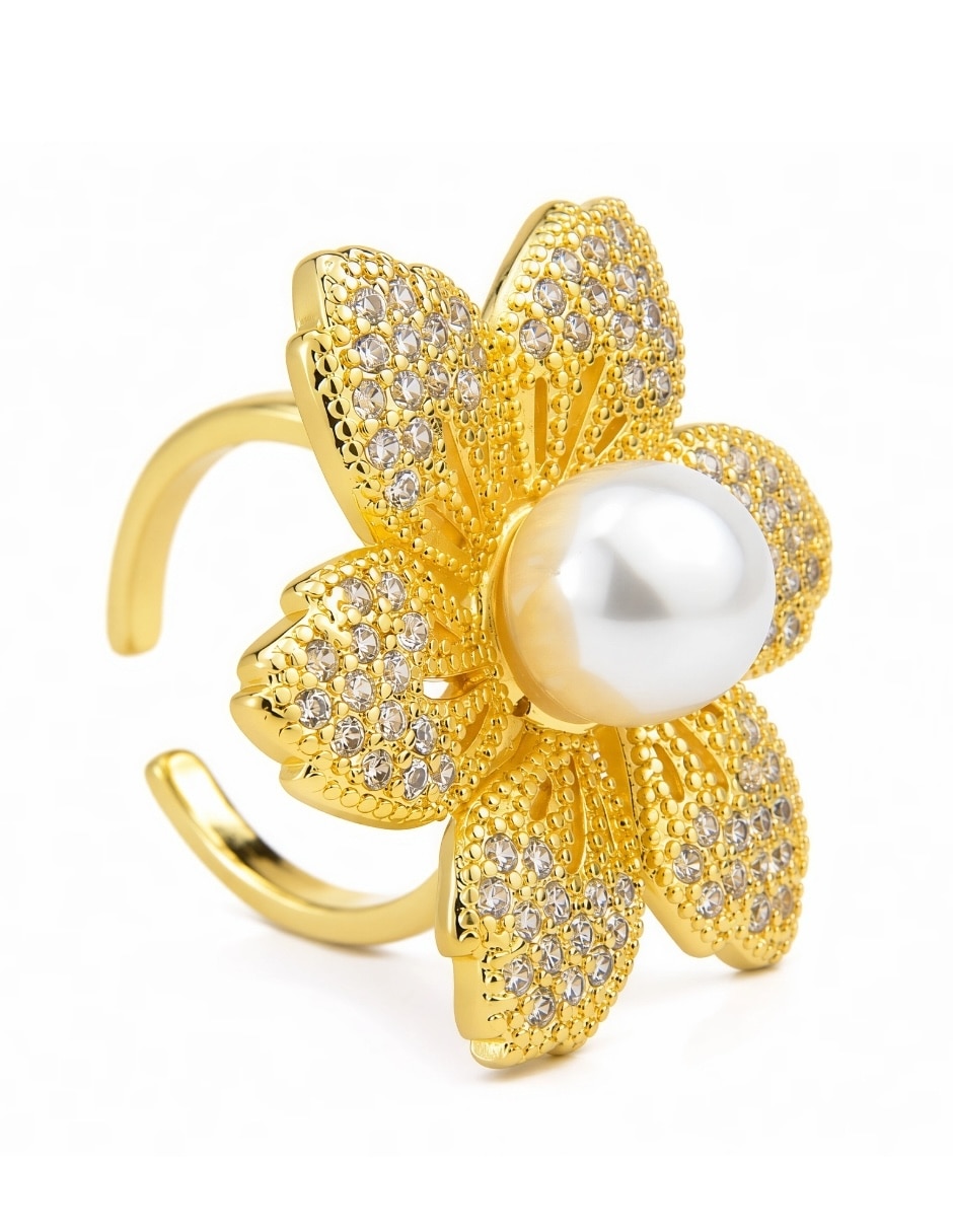 Anillo de flor Yoiko zirconia baño de oro 18k
