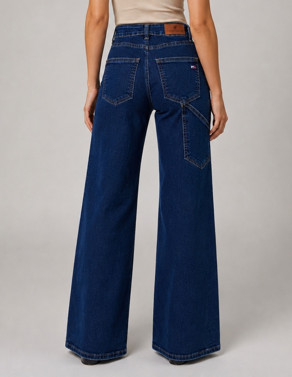 Jeans Wide Leg cintura alta bolsas parche para mujer 2