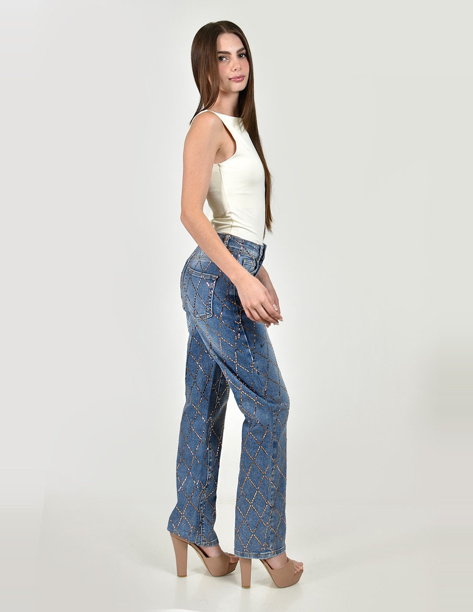 Jeans regular straight cintura alta para mujer 2