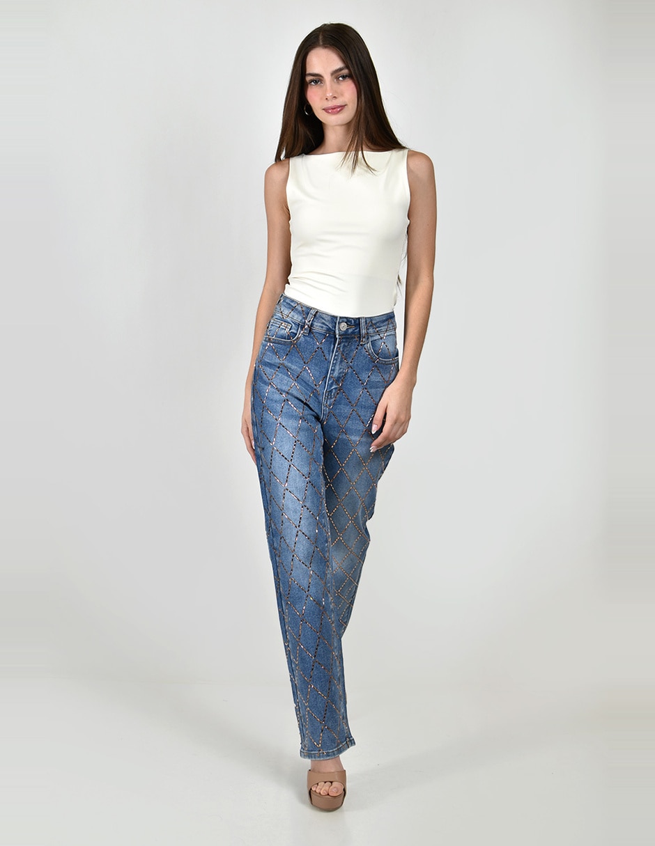 Jeans regular straight cintura alta para mujer 4