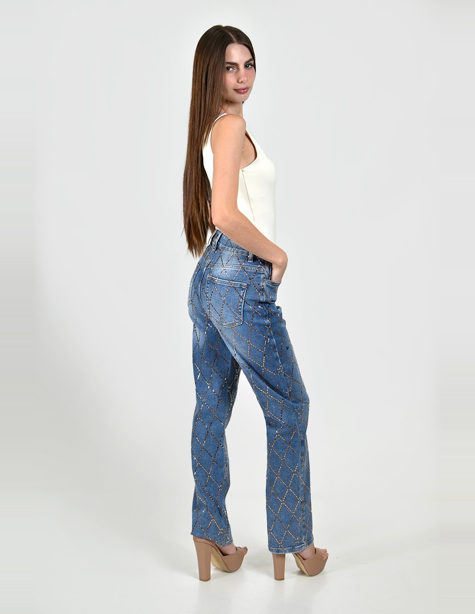 Jeans regular straight cintura alta para mujer 5