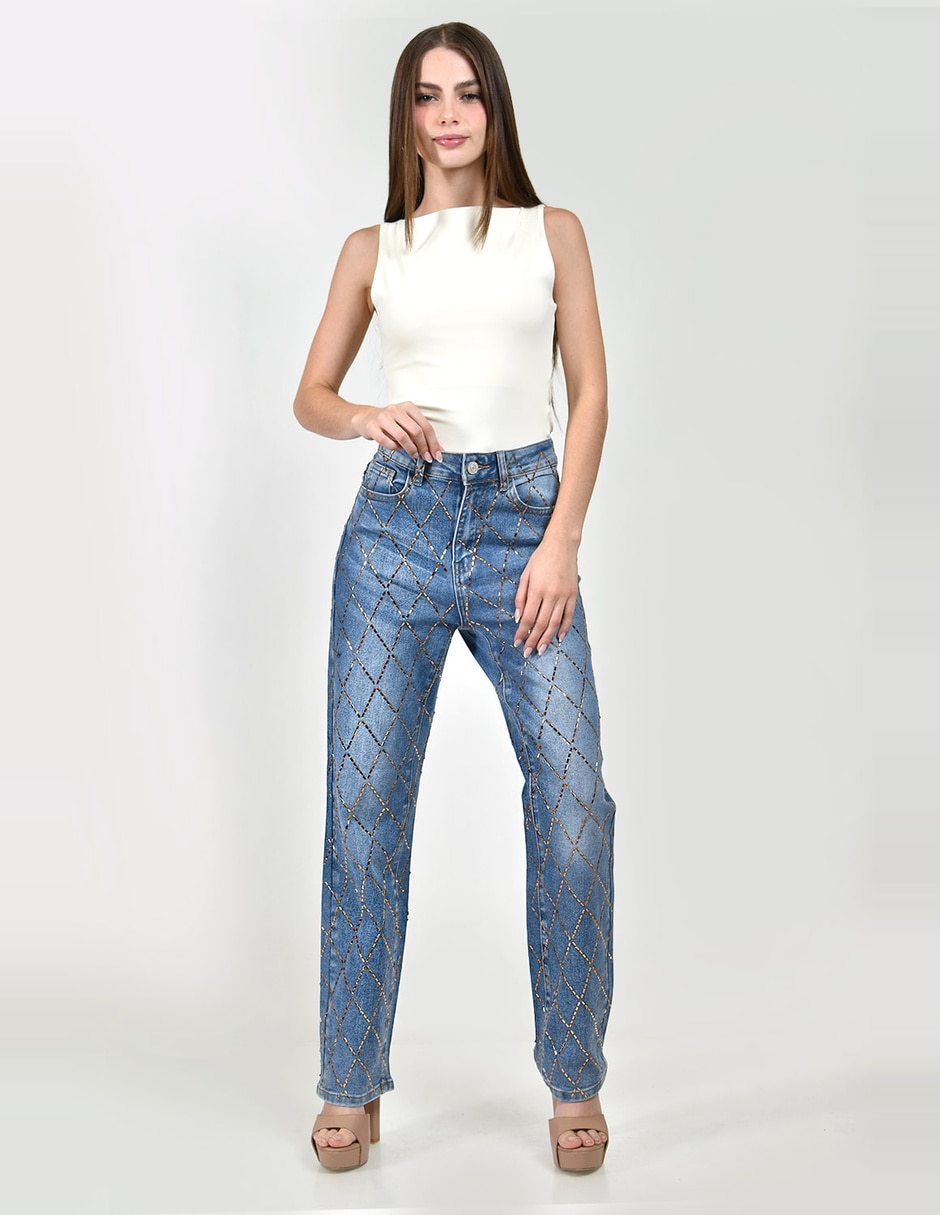 Jeans regular straight cintura alta para mujer 6