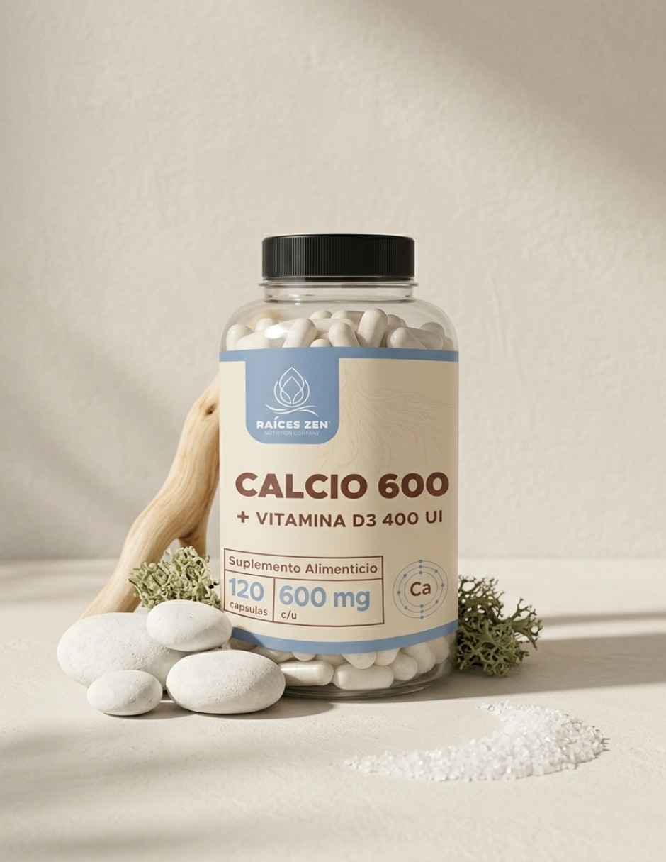 Calcio 600 + Vitamina D3 400 UI Raíces Zen con calcio de 120 cápsulas