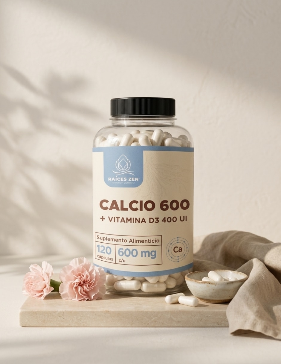 Calcio 600 + Vitamina D3 400 UI Raíces Zen con calcio de 120 cápsulas