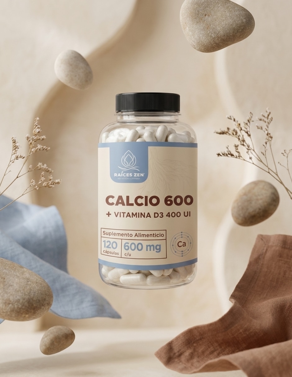 Calcio 600 + Vitamina D3 400 UI Raíces Zen con calcio de 120 cápsulas