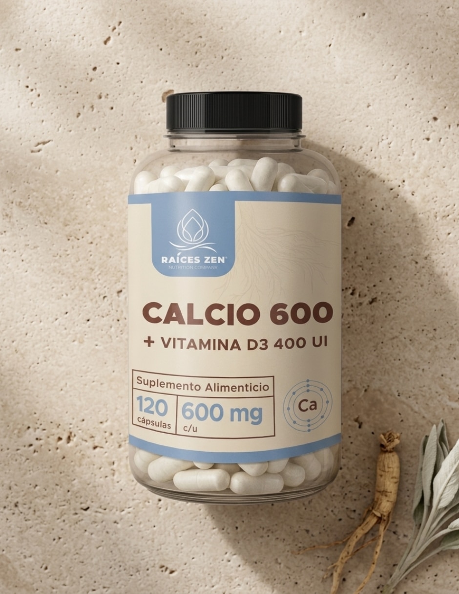 Calcio 600 + Vitamina D3 400 UI Raíces Zen con calcio de 120 cápsulas