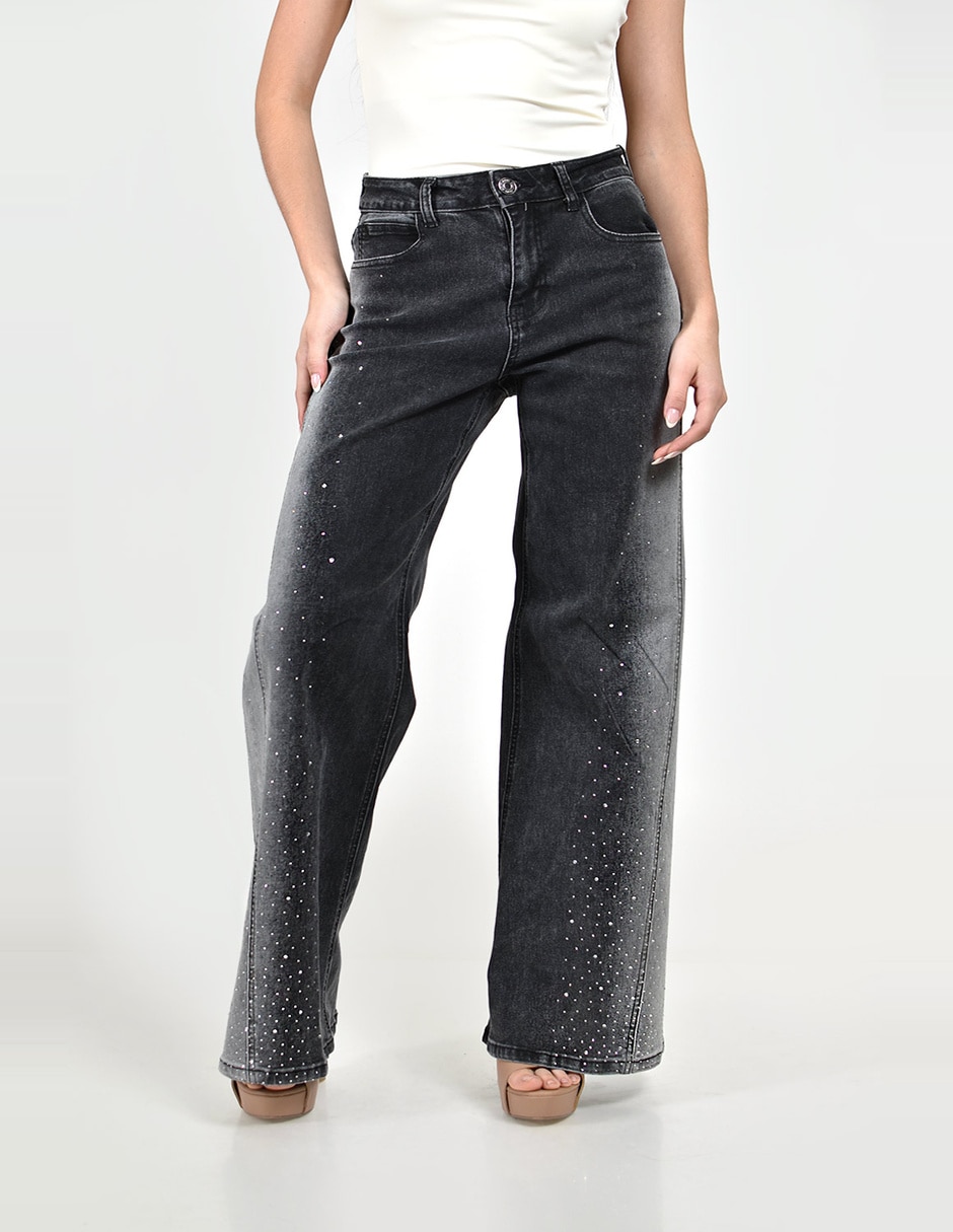 Jeans regular wide leg cintura alta para mujer