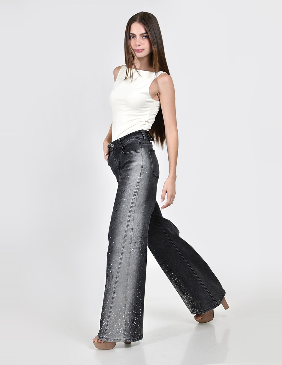 Jeans regular wide leg cintura alta roman fashion para mujer