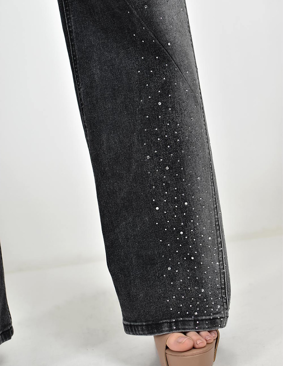 Jeans regular wide leg cintura alta roman fashion para mujer