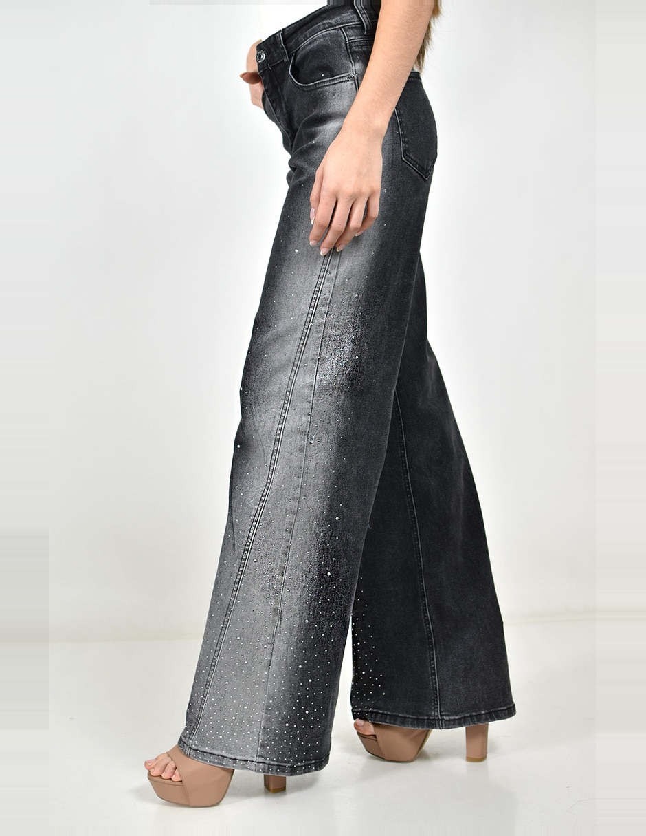 Jeans regular wide leg cintura alta roman fashion para mujer