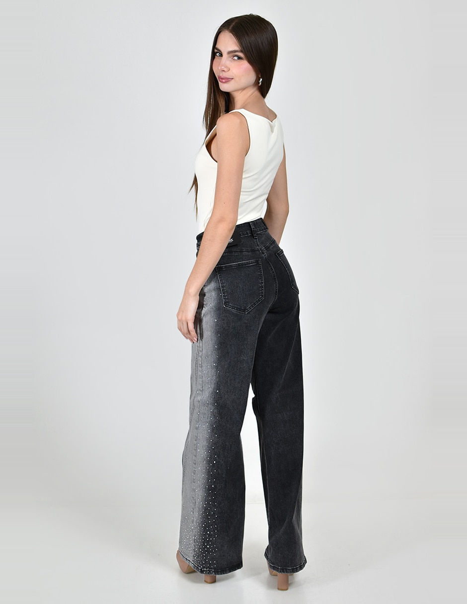 Jeans regular wide leg cintura alta roman fashion para mujer