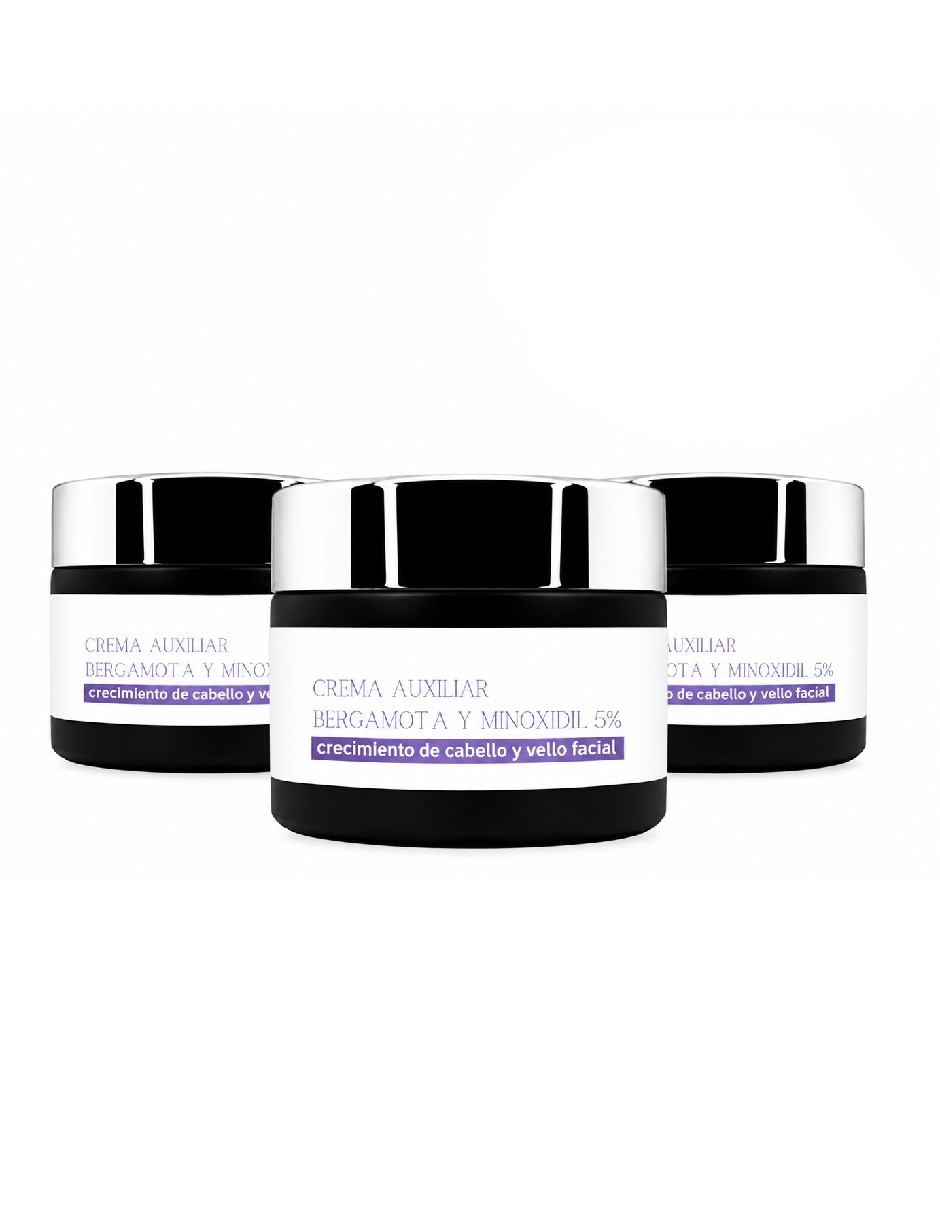 Set capilar 3 pack crema auxiliar minoxidil 5% y bergamota 60g c/u para todo tipo piel