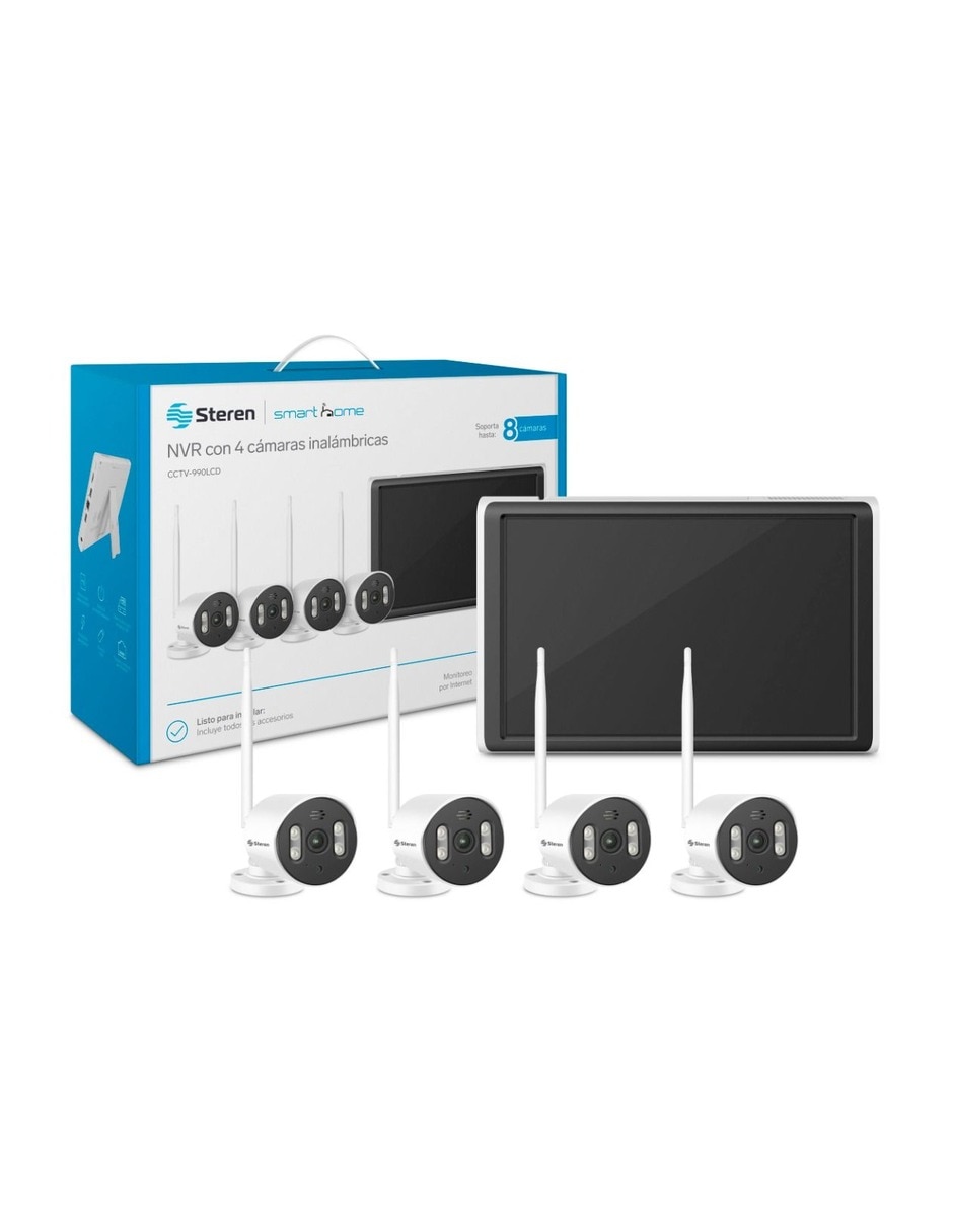 Nvr 8 canales de seguridad Steren modelo CCTV-990LCD alámbrica 2k 110° con capacidad para grabar para interior y exterior