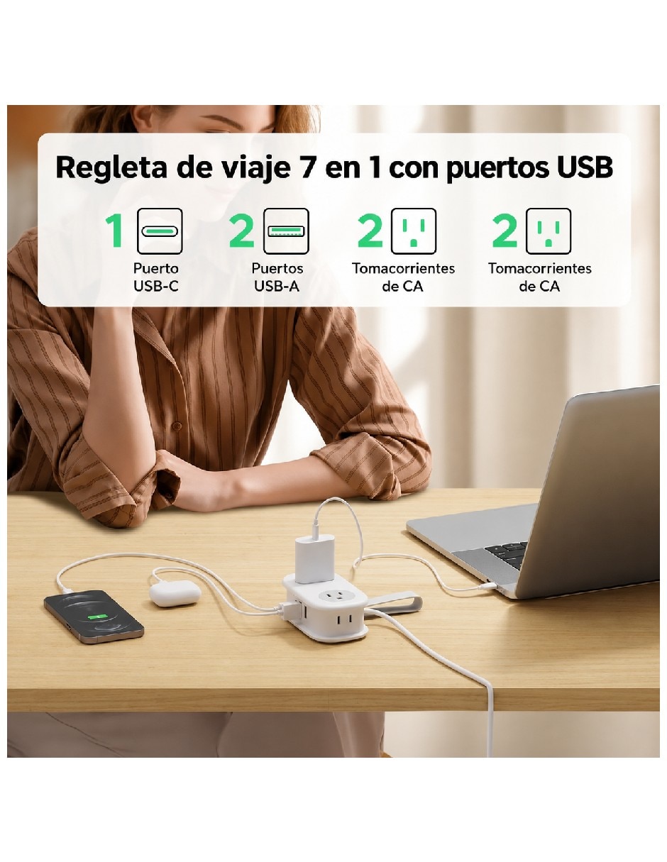 Multicontacto Genérica de 4 contactos y 2 puertos USB