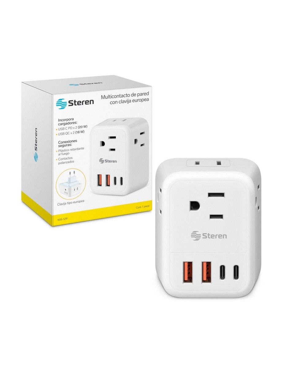 Multicontacto Steren de 4 contactos y 2 puertos usb