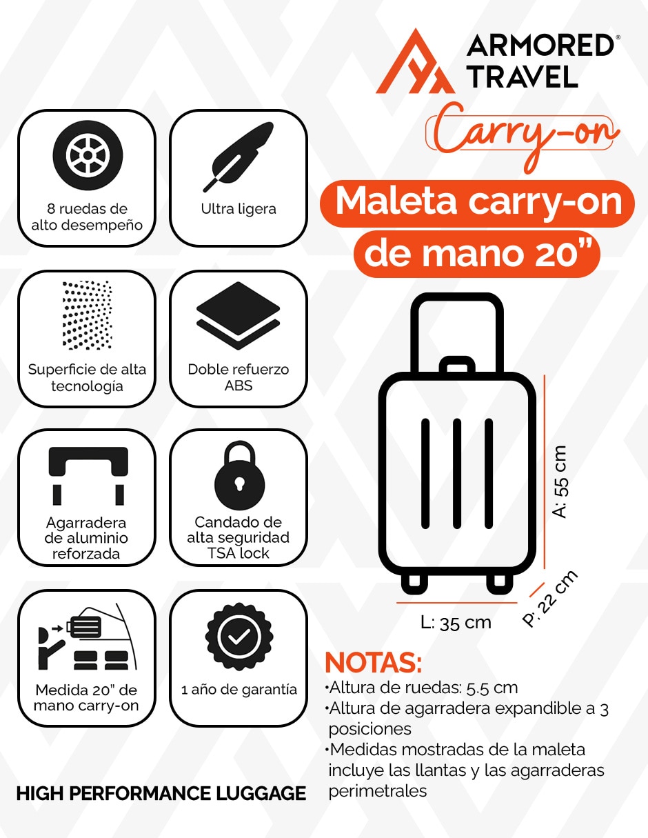 Maleta con ruedas de mano Armored Travel Carry-On Glamour