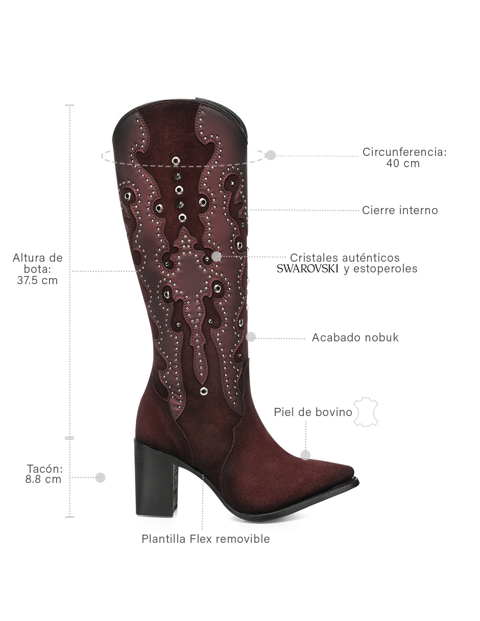 Bota cowboy abajo de la rodilla de piel para mujer 7