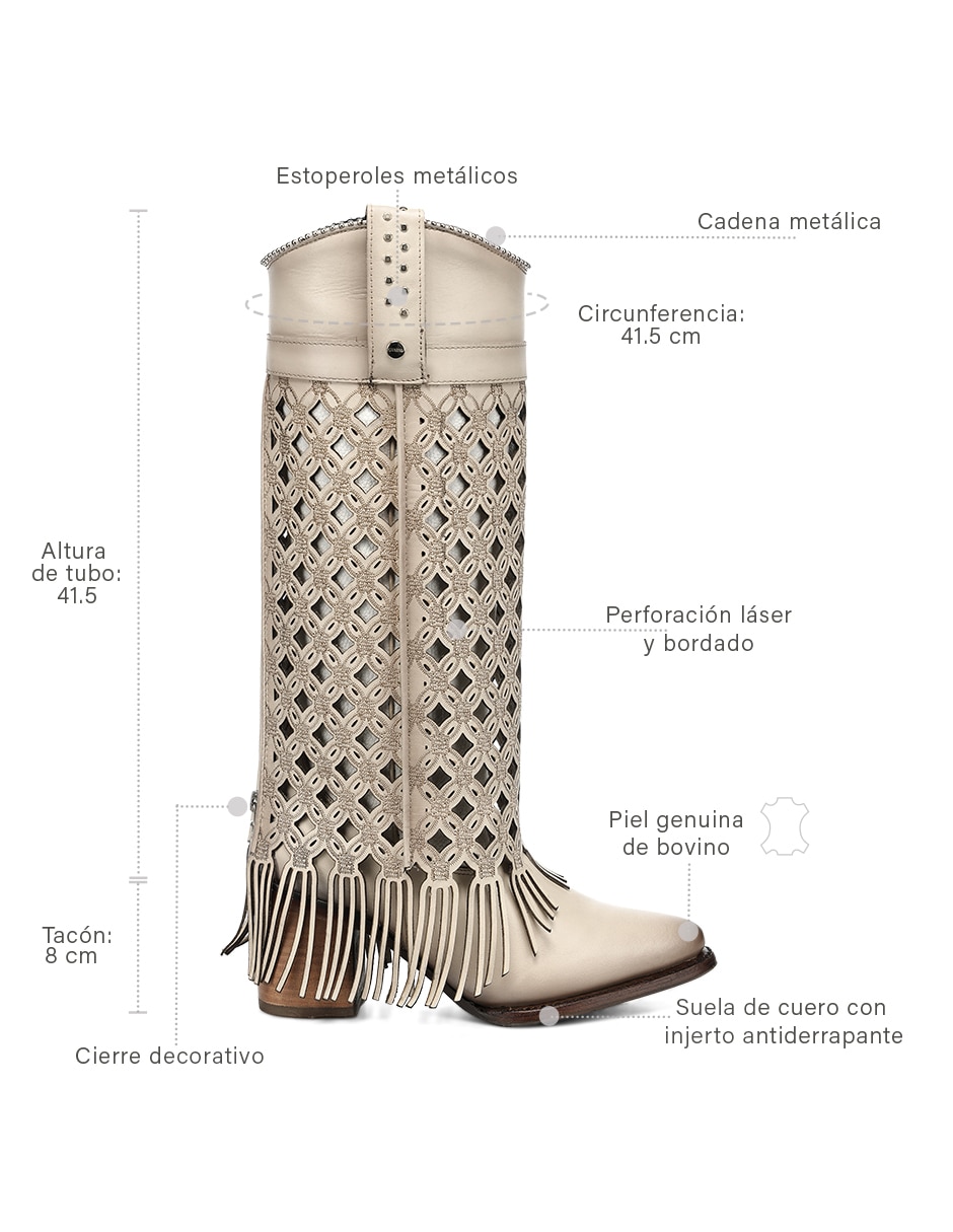 Bota cowboy abajo de la rodilla de piel para mujer 7