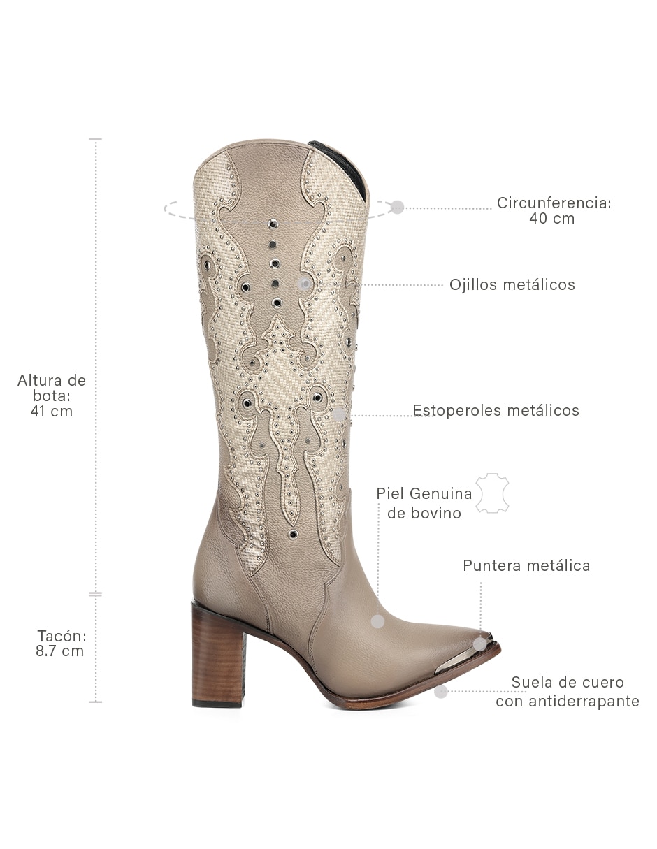 Bota cowboy abajo de la rodilla de piel para mujer 7