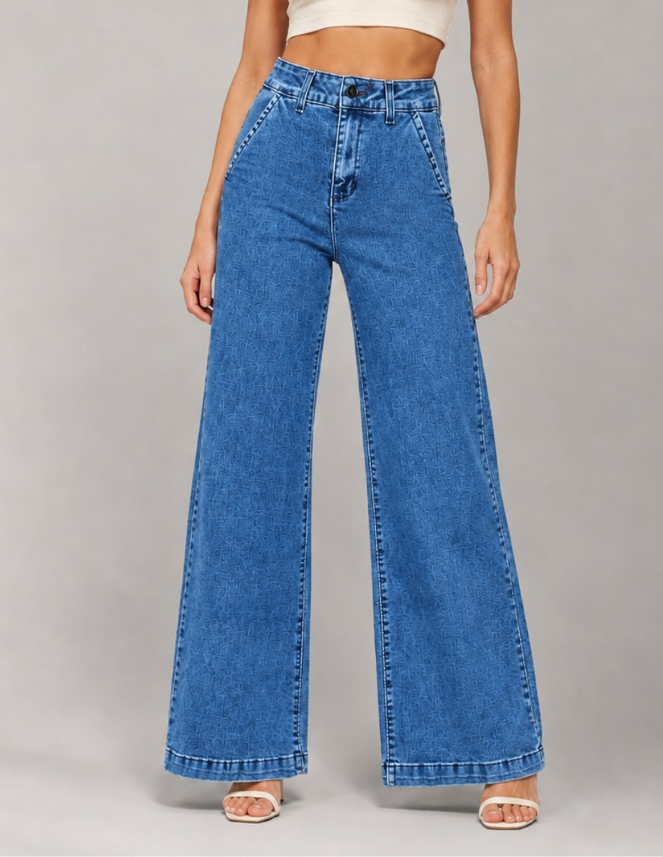 Jeans regular wide leg cintura alta para mujer