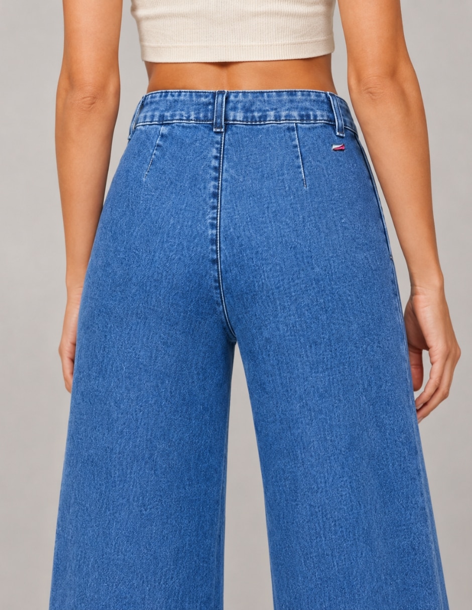 Jeans regular wide leg cintura alta para mujer 2