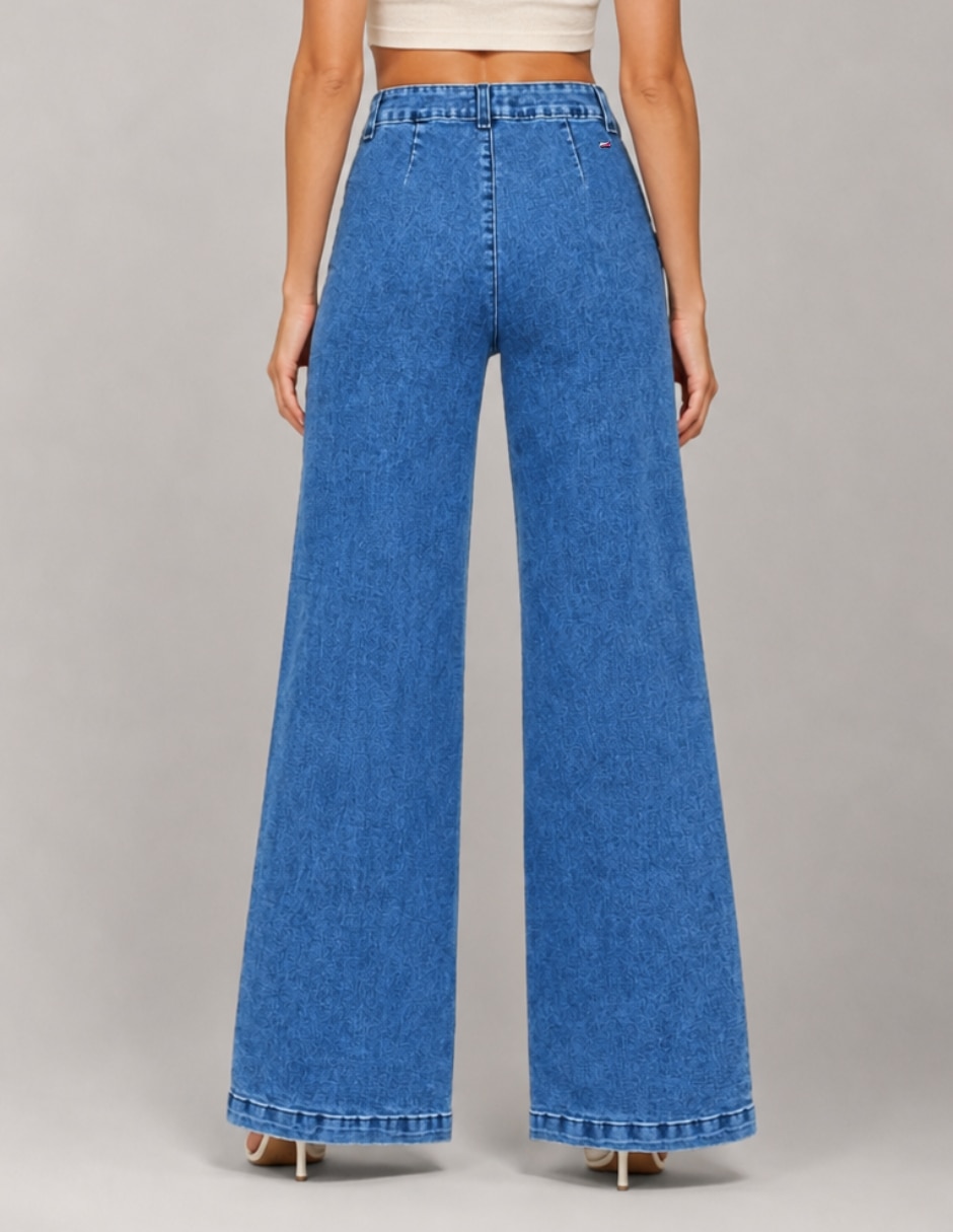 Jeans regular wide leg cintura alta para mujer 3