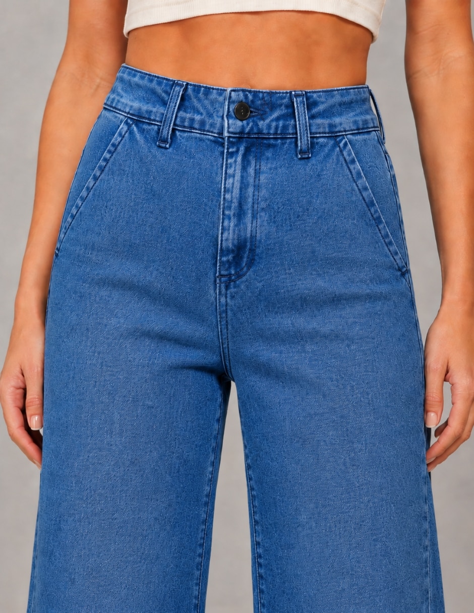 Jeans regular wide leg cintura alta para mujer 4