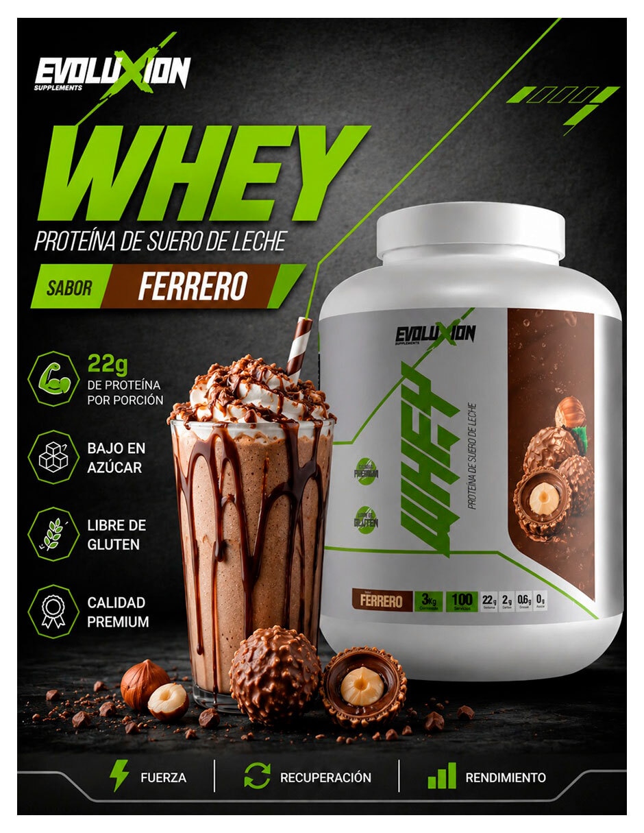 Whey Evoluxion Supplements con proteína sabor Ferrero de 3 Kg