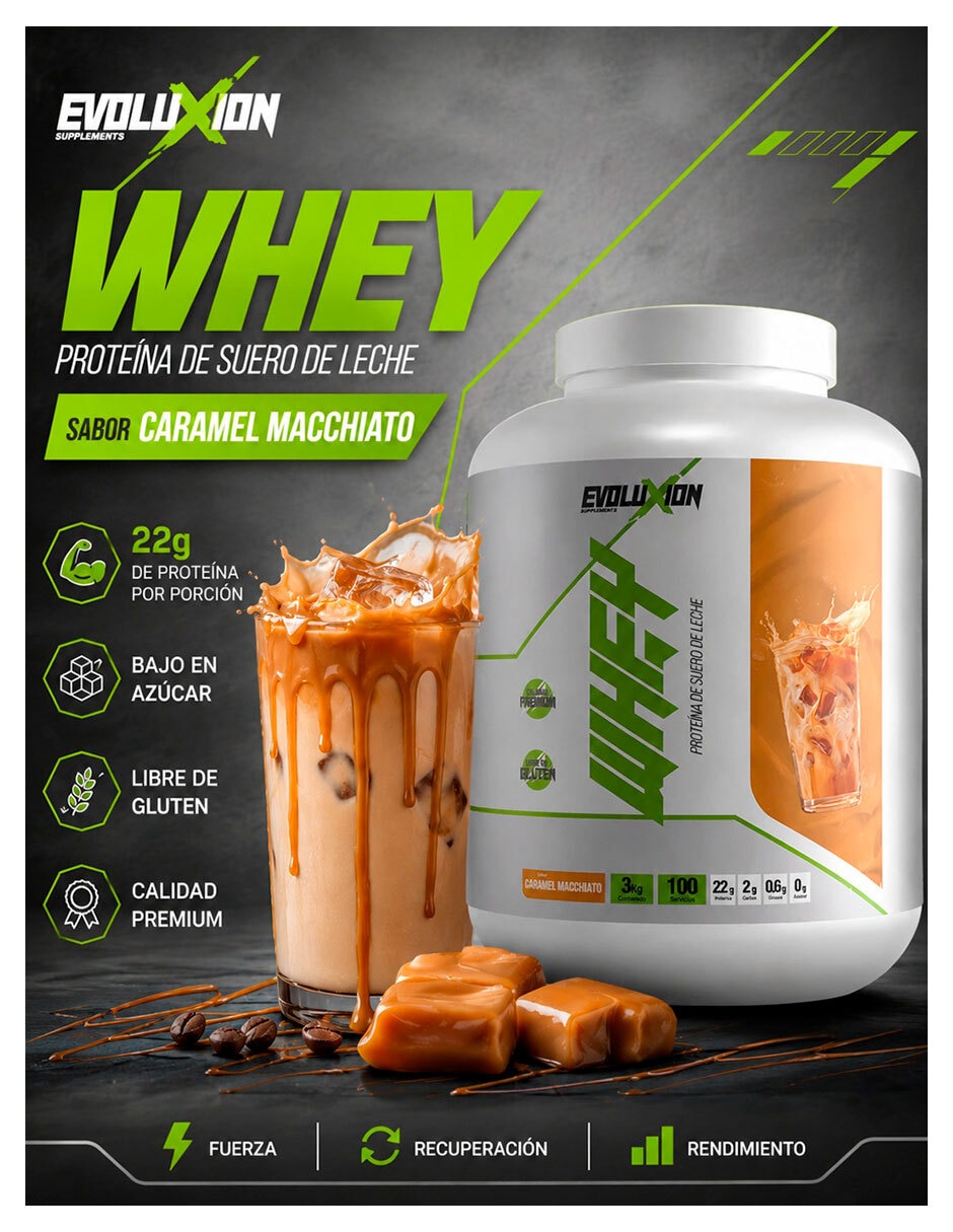 Whey Evoluxion Supplements con proteína sabor Caramelo de 3 Kg