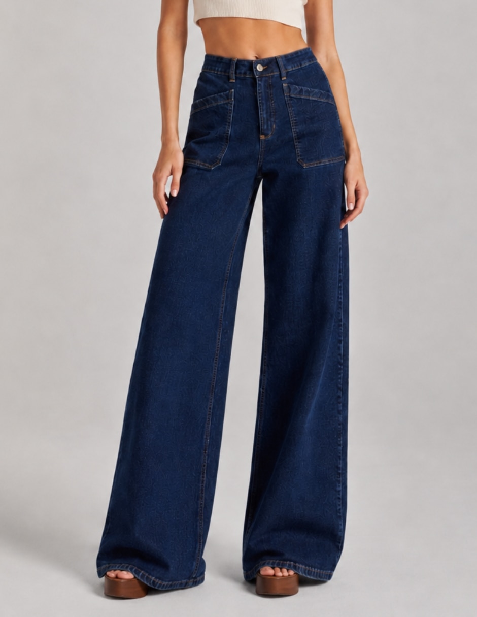 Jeans regular wide leg cintura alta para mujer Jeans regular wide leg cintura alta para mujer