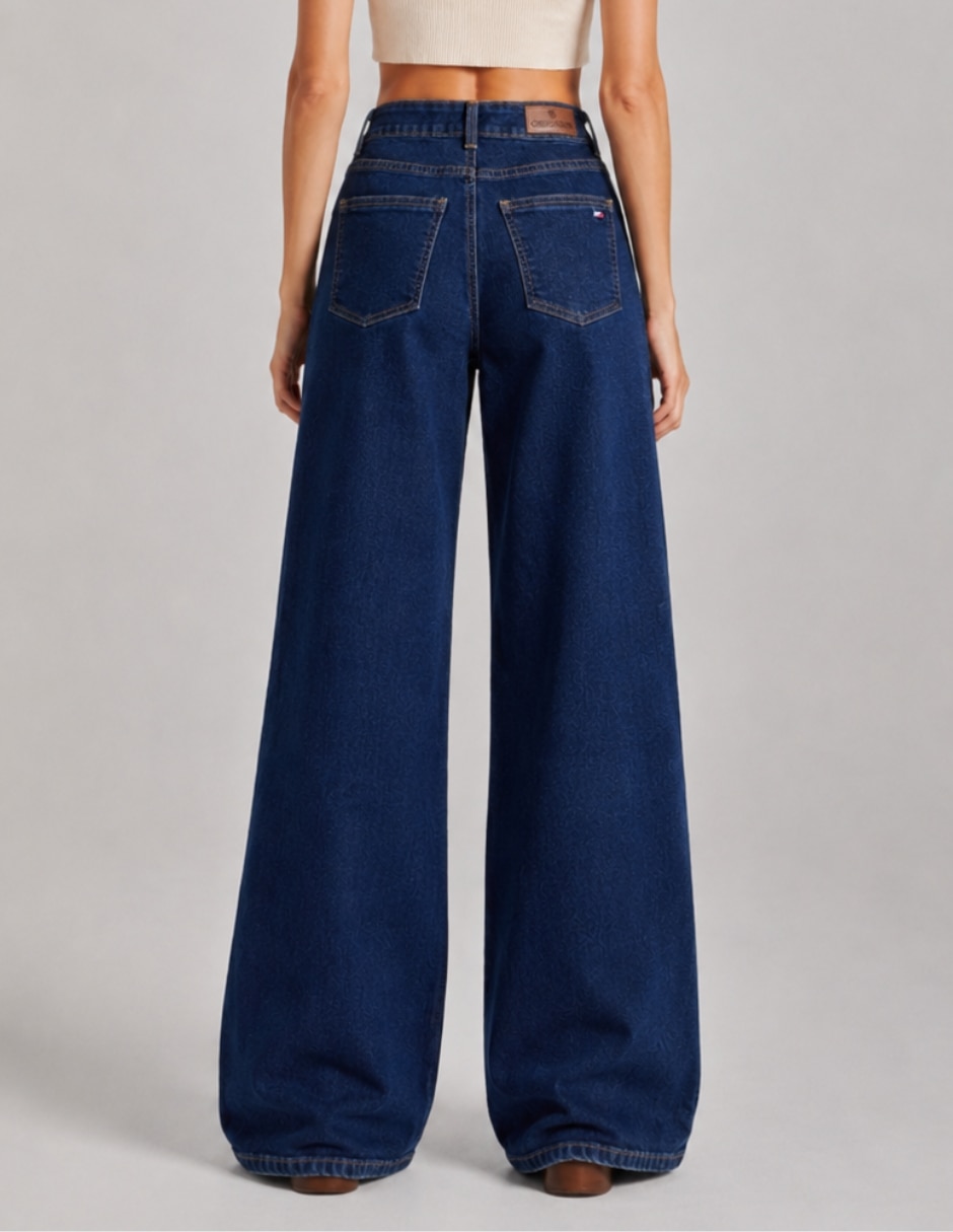 Jeans regular wide leg cintura alta para mujer 2