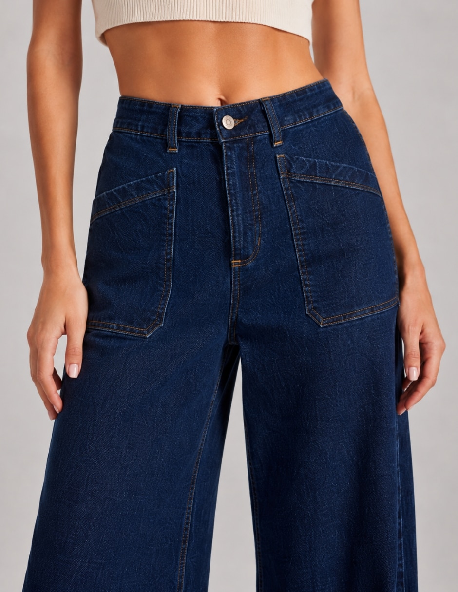 Jeans regular wide leg cintura alta para mujer 3