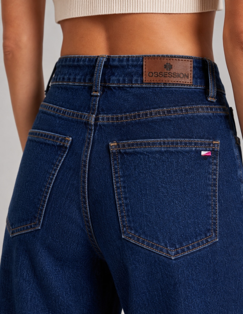 Jeans regular wide leg cintura alta para mujer 4