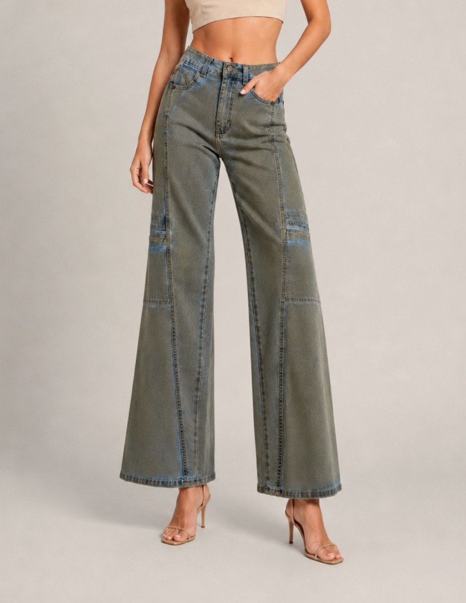 Jeans regular wide leg cintura alta para mujer Jeans regular wide leg cintura alta para mujer