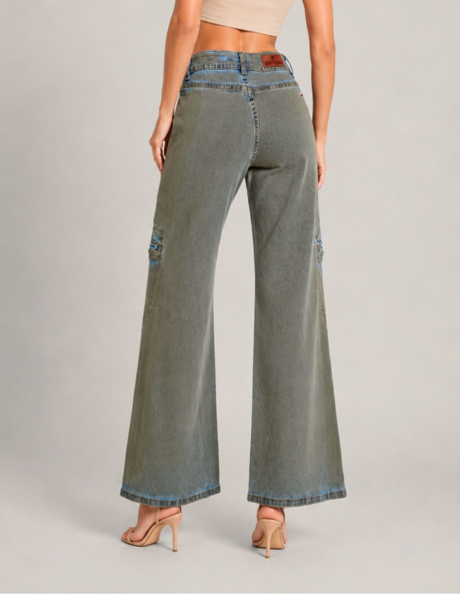 Jeans regular wide leg cintura alta para mujer 2