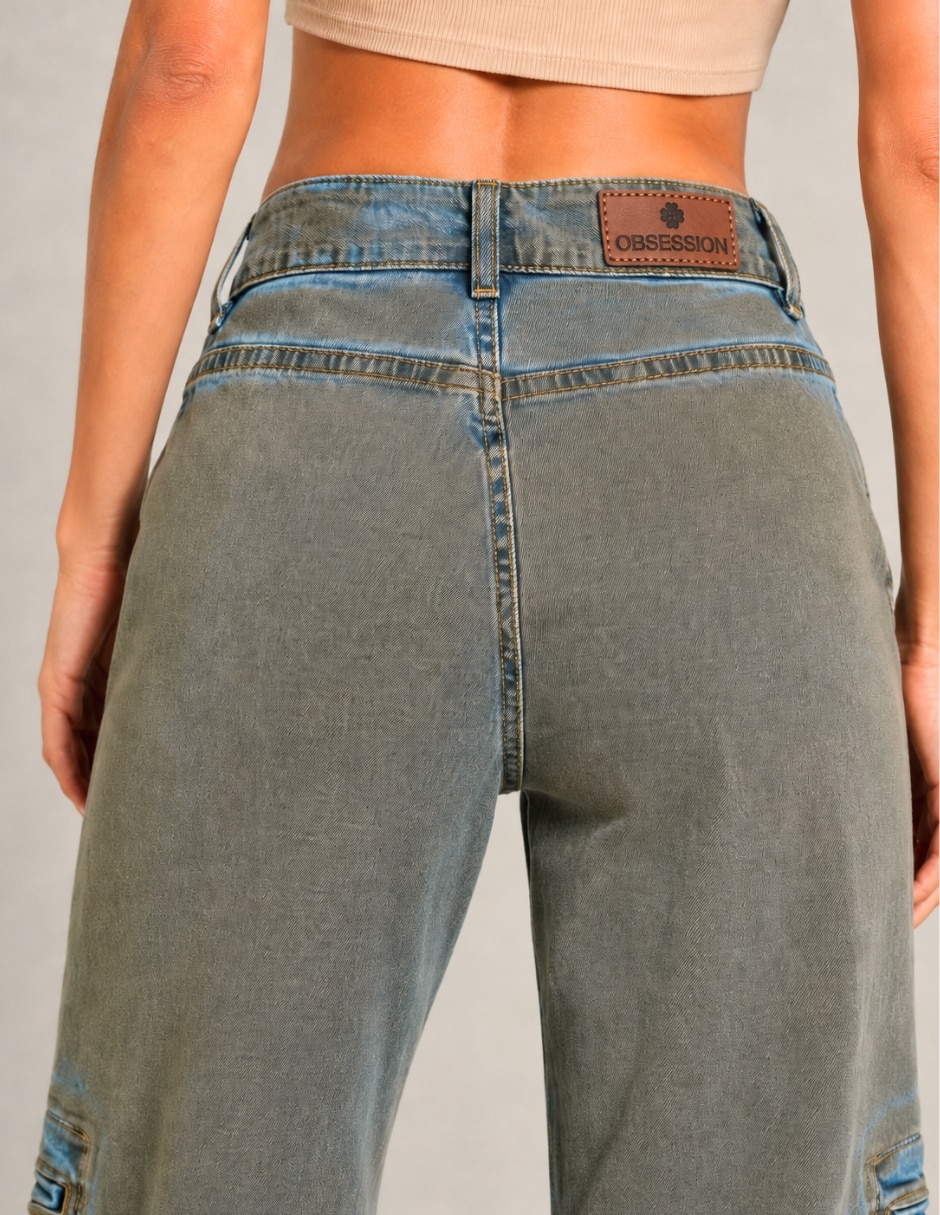 Jeans regular wide leg cintura alta para mujer 3