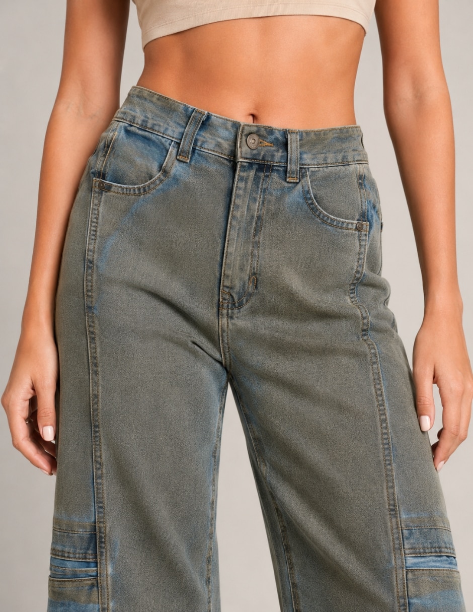 Jeans regular wide leg cintura alta para mujer 4