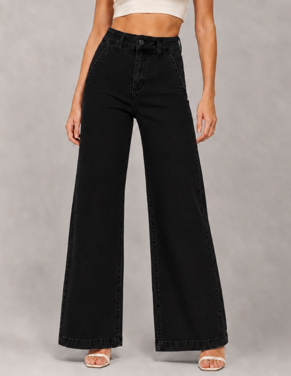 Jeans regular wide leg cintura alta para mujer 1