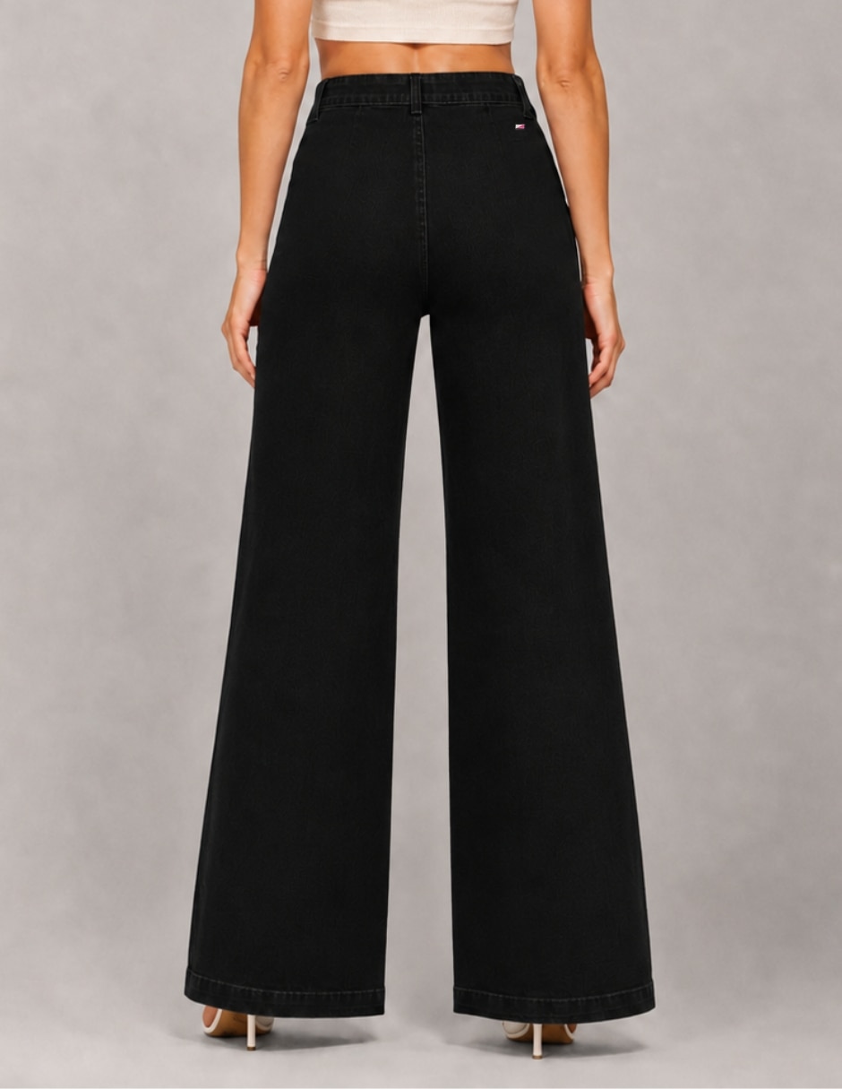 Jeans regular wide leg cintura alta para mujer 2