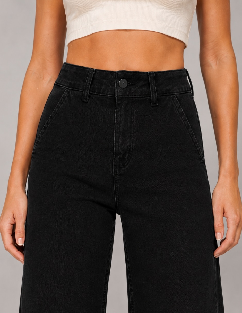 Jeans regular wide leg cintura alta para mujer 4