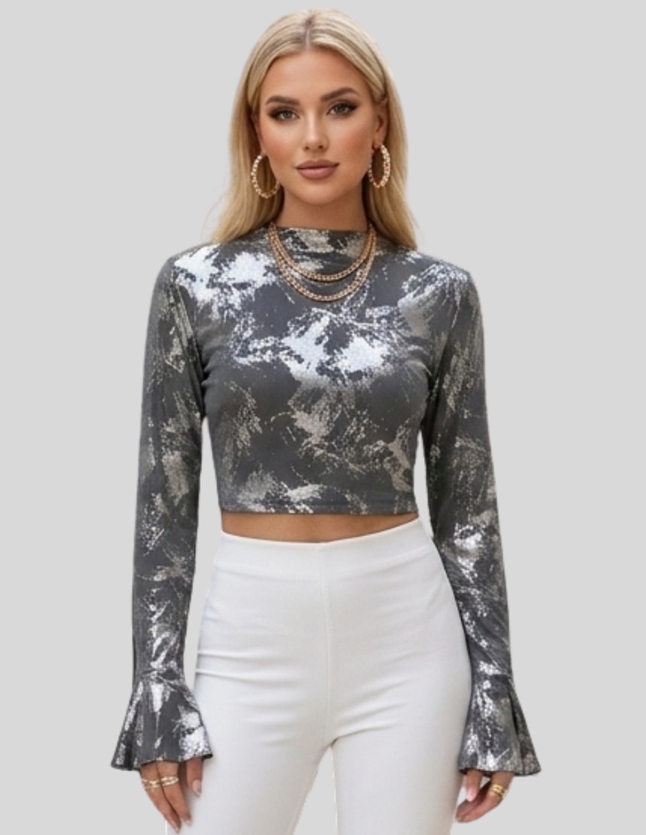 Blusa malabis blusa crop manga larga para mujer