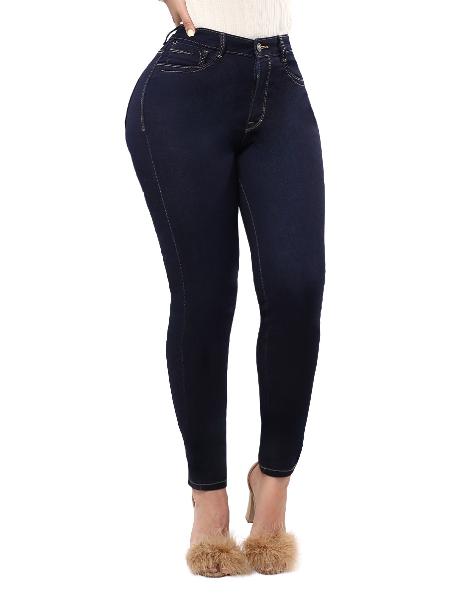 Jeans regular super skinny cintura alta para mujer