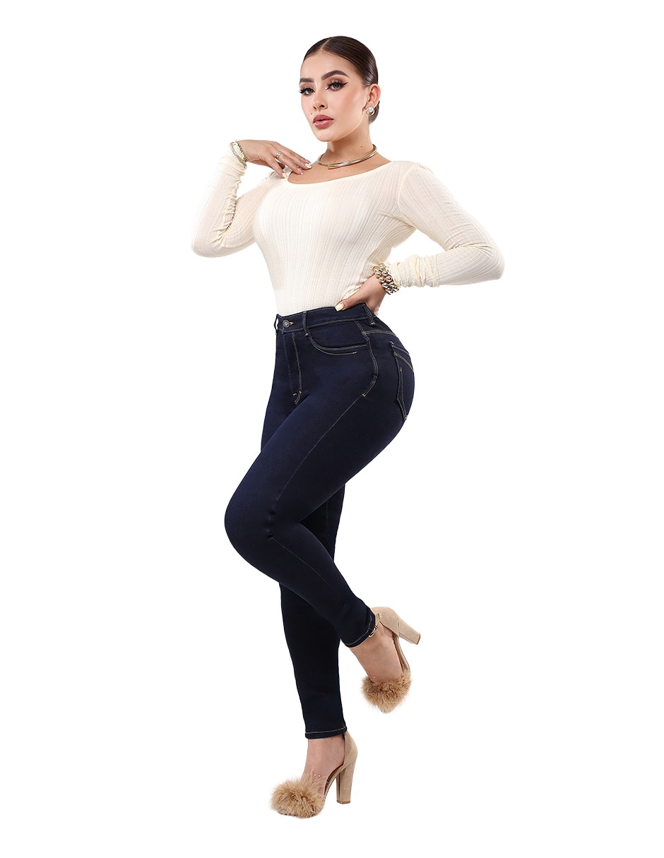 Jeans regular super skinny cintura alta savi jeans para mujer