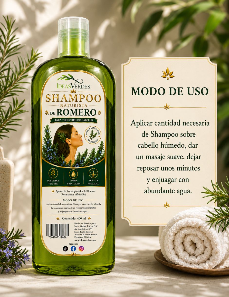 Shampoo anticaída para cabello todo tipo de romero Ideas Verdes