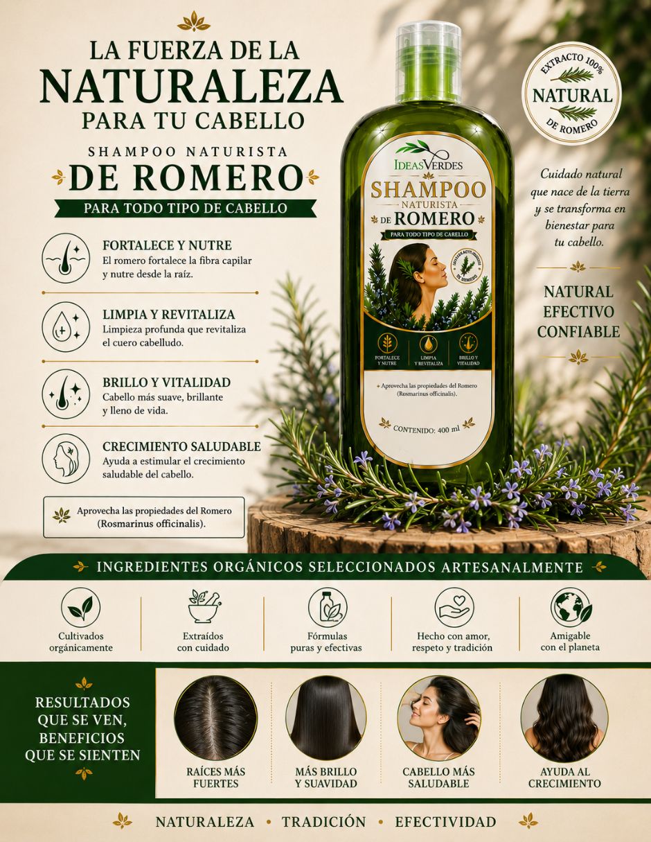 Shampoo anticaída para cabello todo tipo de romero Ideas Verdes