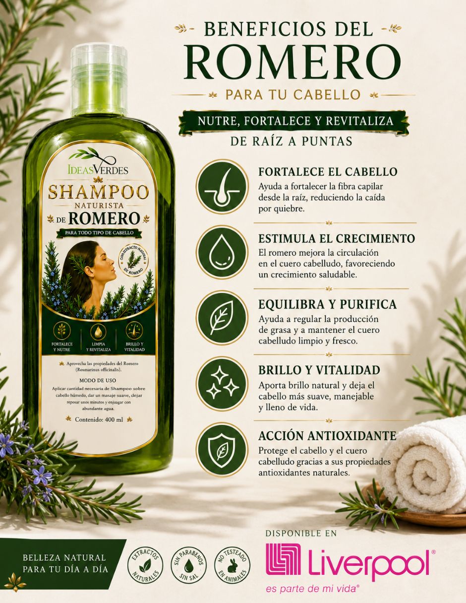 Shampoo anticaída para cabello todo tipo de romero Ideas Verdes