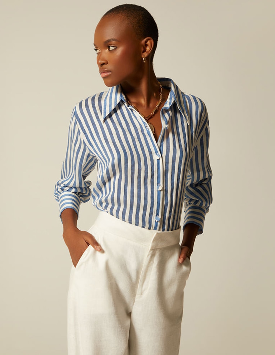 Blusa camisera manga larga para mujer